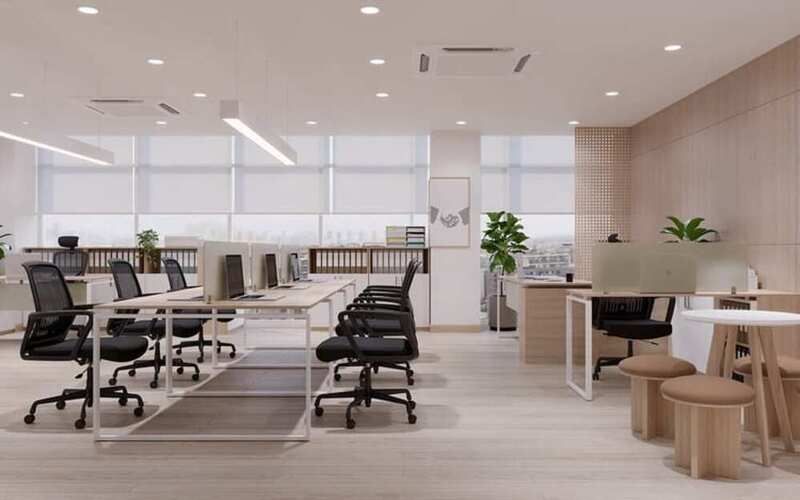 Thiết kế văn phòng 40m2 không gian mở bố trí bàn làm việc khoa học, phù hợp doanh nghiệp nhỏ và startup