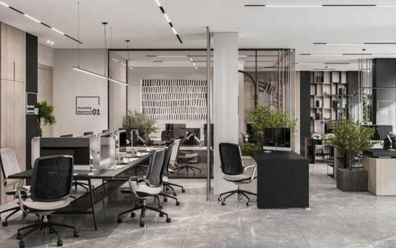 Thiết kế văn phòng 40m2 bố trí cây xanh giúp cải thiện chất lượng không khí và nâng cao tinh thần làm việc