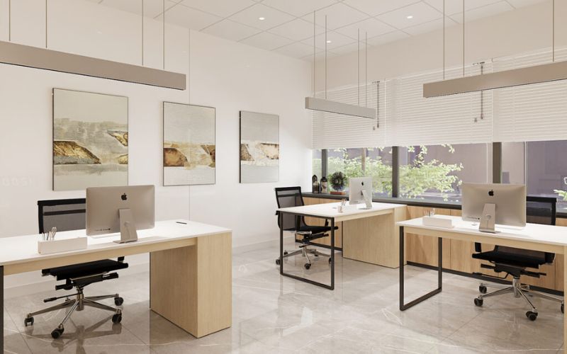 Thiết kế văn phòng 40m2 phong cách Japandi sử dụng vật liệu tự nhiên và gam màu trung tính thanh lịch