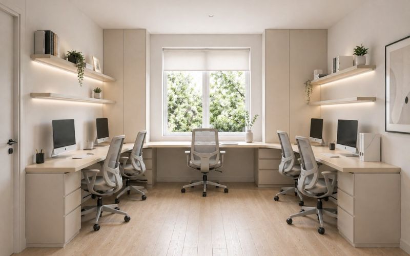 Mẫu thiết kế nội thất văn phòng 40m2 Japandi mang đến không gian làm việc nhẹ nhàng và cân bằng