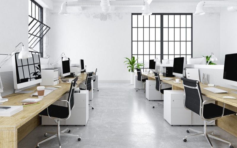 Thiết kế văn phòng hiện đại và trang trí thêm cây xanh giảm căng thẳng