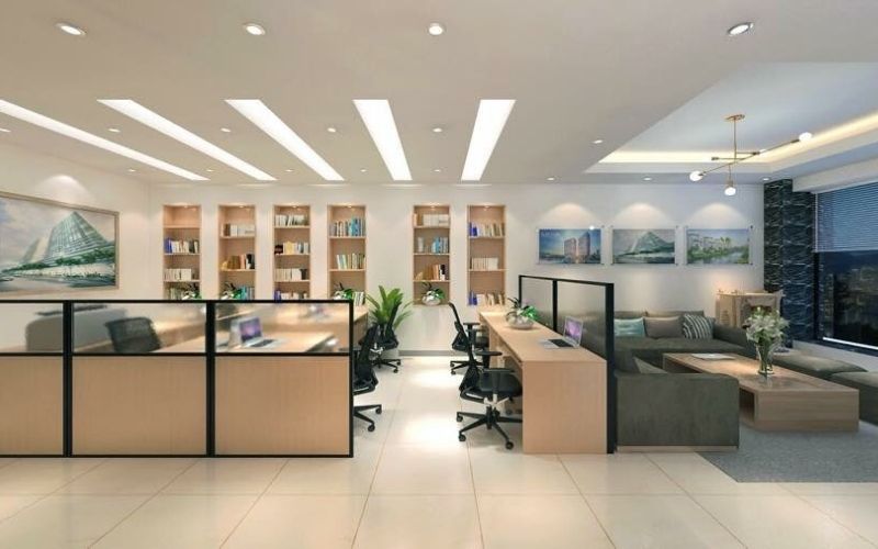 Khu vực làm việc và không gian tiếp khách của văn phòng 70m2