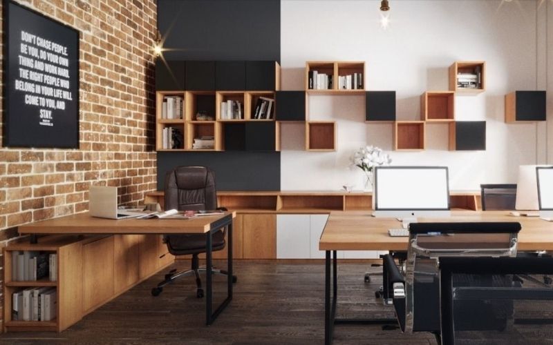Thiết kế tường gạch thô tạo điểm nhấn cho văn phòng 70m2