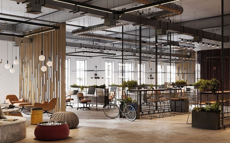 Thiết kế văn phòng 70m2 phong cách công nghiệp với nhiều chi tiết trang trí