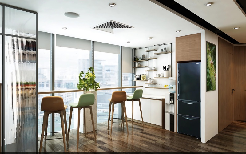 Pantry nhỏ gọn cho văn phòng diện tích 80m2