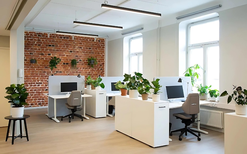 Thiết kế văn phòng nhà ống phong cách mở với trang trí cây xanh thoáng đãng