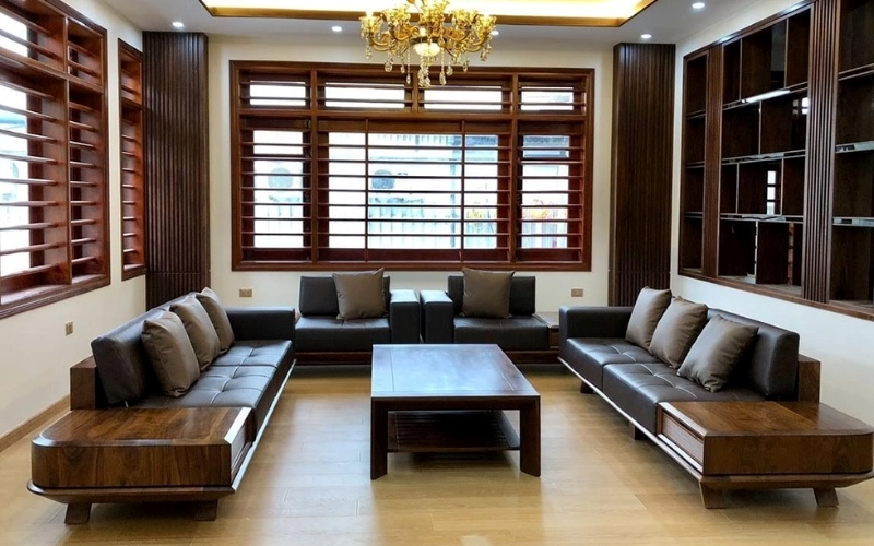 Nội thất gỗ trong phòng tiếp khách rất được ưa chuộng