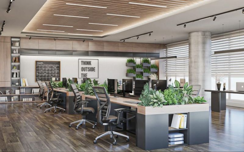 Văn phòng hiện đại với không gian mở và hệ bàn bench tối ưu diện tích