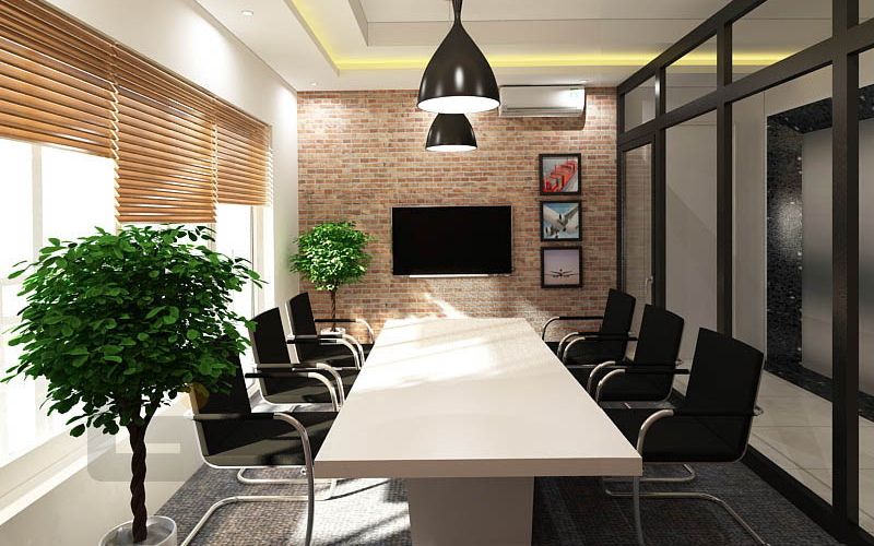 Mẫu decor phòng họp sử dụng nội thất hiện đại và trang trí tối giản phù hợp các doanh nghiệp vừa và nhỏ
