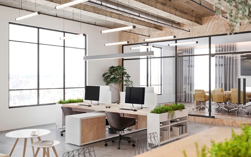 Thiết kế văn phòng 100m2 tối giản đón ánh sáng tự nhiên nhờ hệ thống cửa sổ lớn
