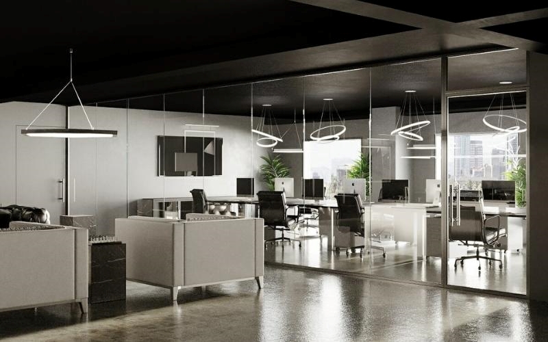 Thiết kế văn phòng kết hợp không gian mở và hệ thống chiếu sáng tinh tế