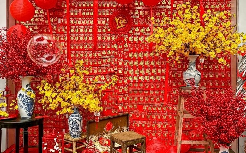 Trang trí Tết văn phòng với tiểu cảnh rực rỡ