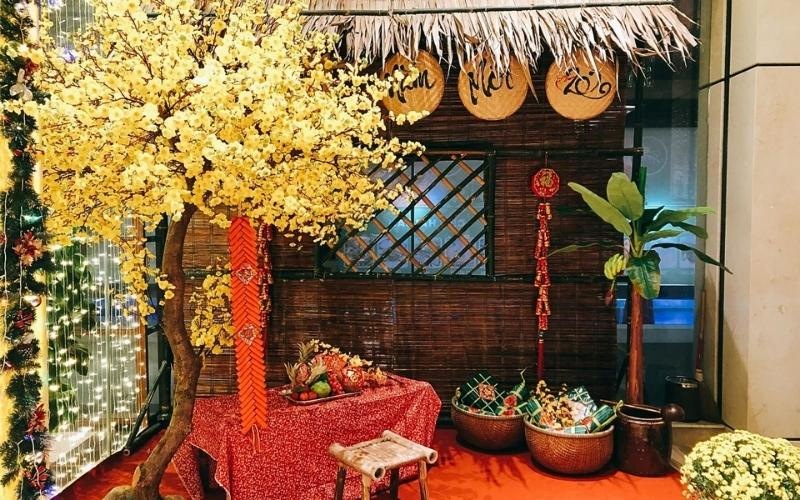 Trang trí Tết văn phòng bằng tiểu cảnh dân gian