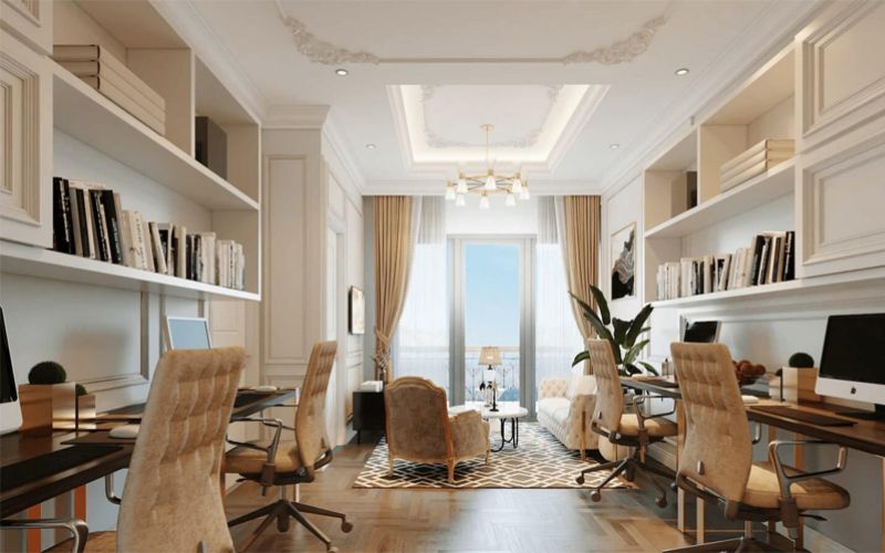 Thiết kế văn phòng tân cổ điển tích hợp hệ thống PCCC âm trần, đảm bảo an toàn và giữ vẻ đẹp sang trọng