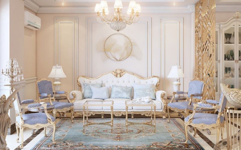 Phòng tiếp khách riêng tân cổ điển nổi bật với kiến trúc châu Âu, phù hợp tiếp đối tác và khách hàng VIP