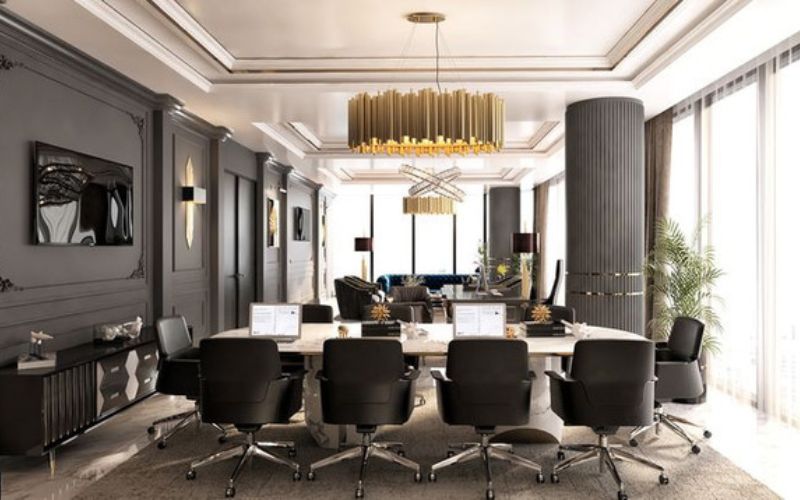 Không gian văn phòng Luxury cổ điển nổi bật với phào chỉ tinh tế và nội thất cao cấp