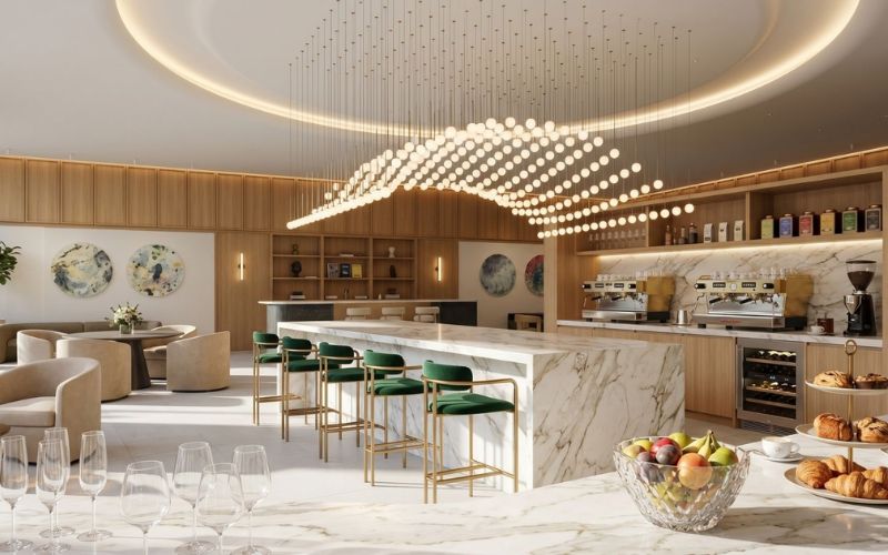Văn phòng Luxury với khu pantry sang trọng tạo không gian nghỉ ngơi, kết nối và tái tạo năng lượng