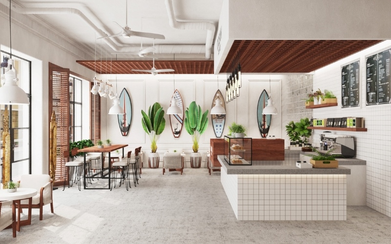 Ánh sáng tự nhiên tràn ngập không gian quán cafe