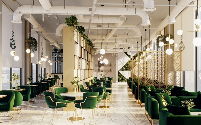 Thiết kế quán cafe 2 mặt tiền đẹp phong cách Tân Cổ Điển
