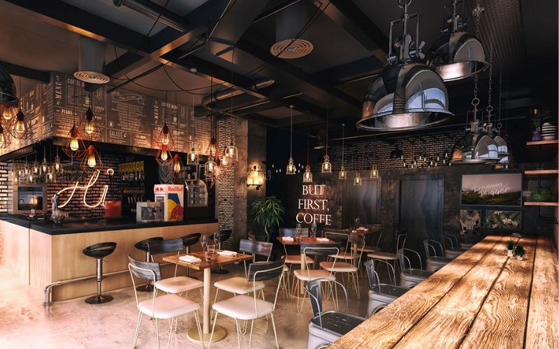 Thiết kế quán cafe 2 tầng đẹp phong cách Industrial cá tính