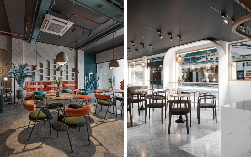 Những quán cafe có cấu trúc trần cao sẽ phù hợp với loại đèn thả