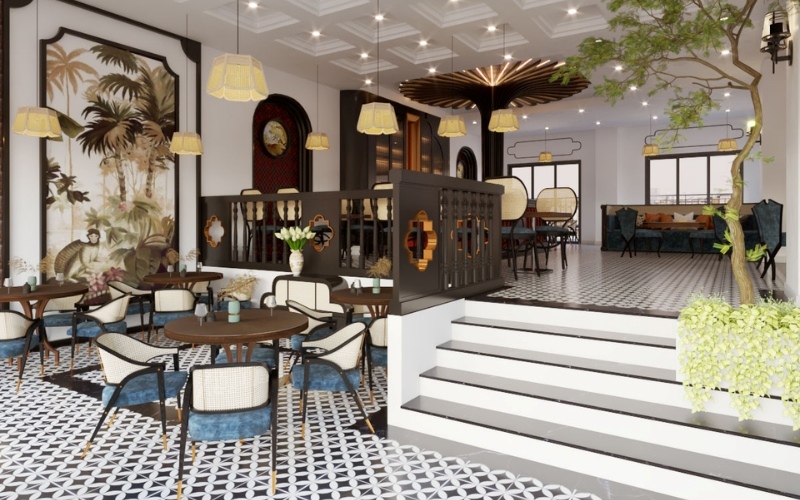 Thiết kế quán cafe phong cách Indochine cổ điển