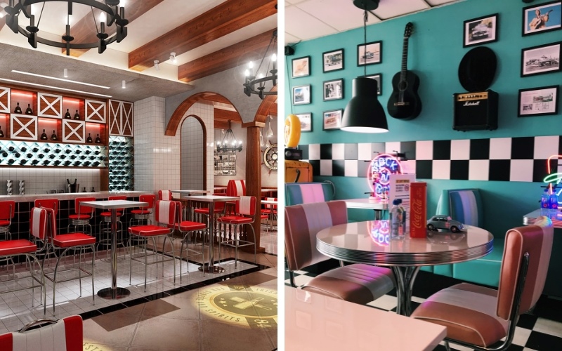 Màu sắc nổi bật của các chi tiết trang trí trong quán cafe Retro