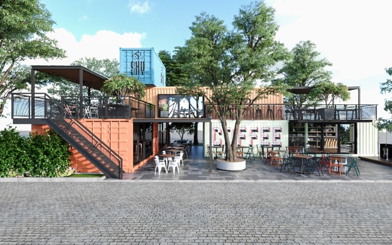 Không gian gần gũi của mô hình quán cafe container sân vườn