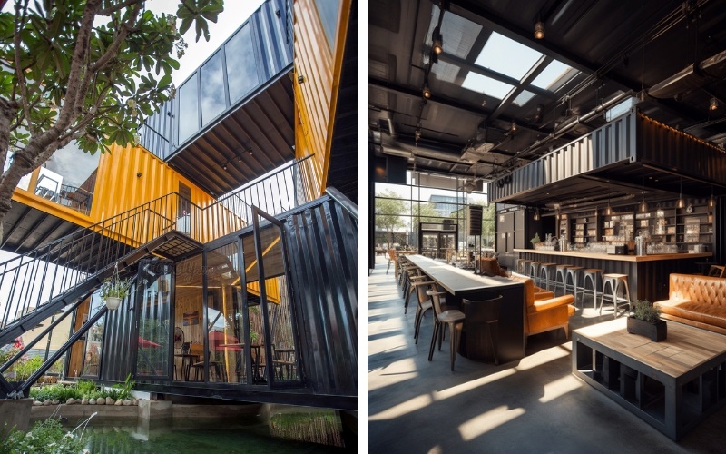 Thiết kế quán cafe container nhiều tầng giúp tối ưu không gian