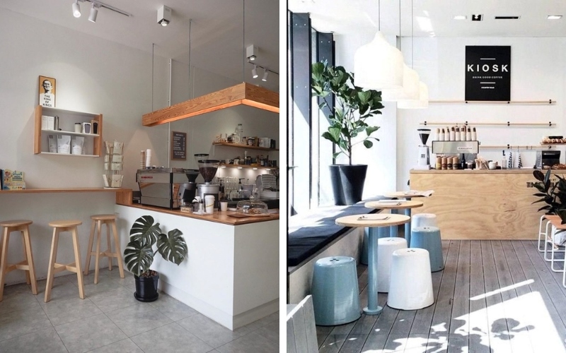 Thiết kế quán cafe đẹp ngang 4m phong cách mộc