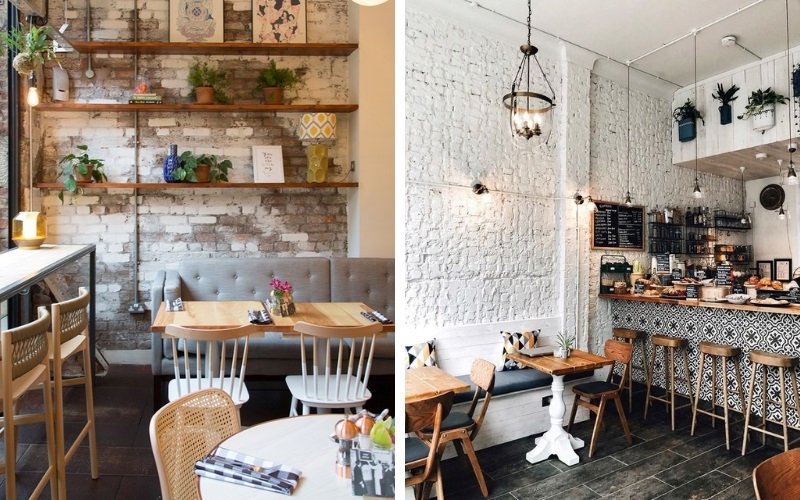 Những bức tường thô tạo nên vẻ đẹp mộc mạc cho quán cafe
