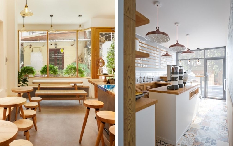 Không gian quán cafe 4m được trang trí đơn giản