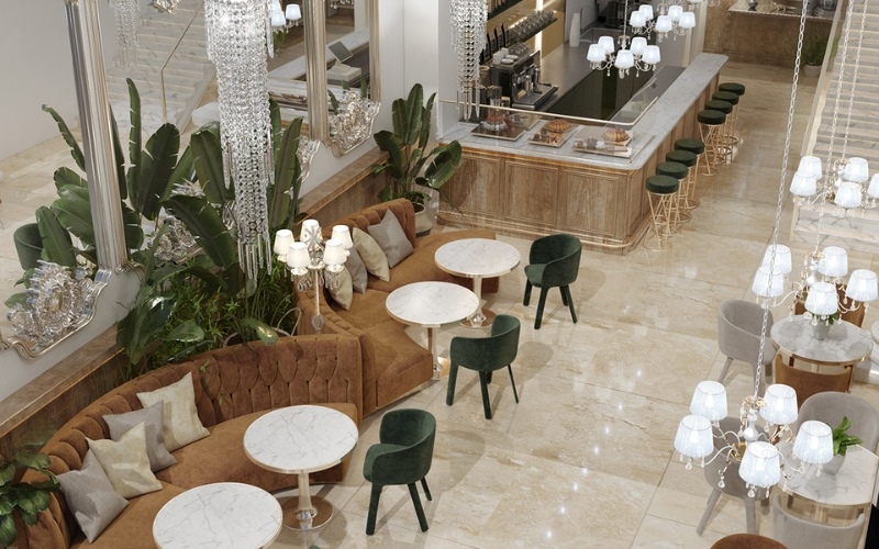 Những chiếc đèn chùm lộng lẫy của quán cafe Tân Cổ Điển