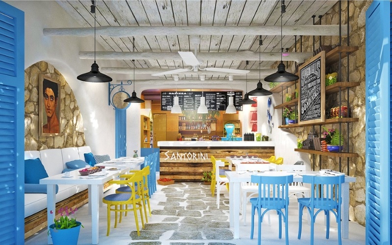 Nội thất quán cafe mang đậm màu sắc vùng Địa Trung Hải