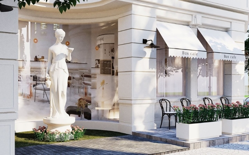 Mặt tiền của thiết kế quán cafe nhà ống cần tương đồng với nội thất