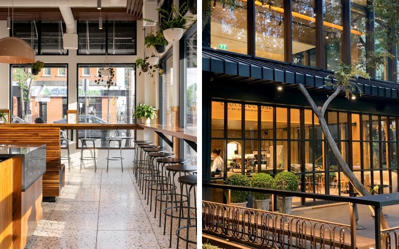 Thiết kế quán cafe khung thép tiền chế dạng cửa kính