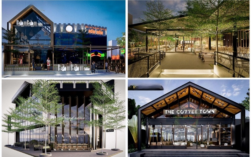 Mẫu quán cafe thép tiền chế phong cách hiện đại