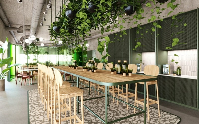 Tăng cường cây xanh treo trần để không gian nội thất mát mẻ hơn