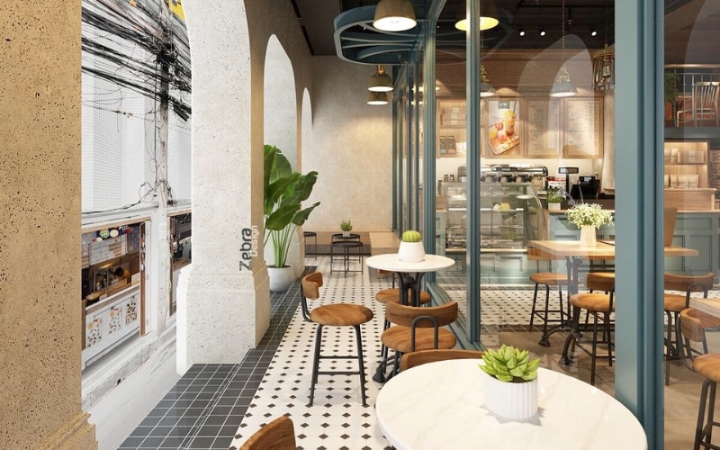 Mặt tiền của thiết kế quán cafe nhỏ 40m2