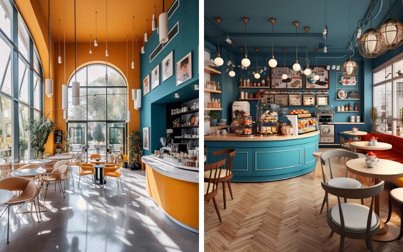 Màu sắc bắt mắt của quán cafe sẽ thu hút sự chú ý của các khách hàng