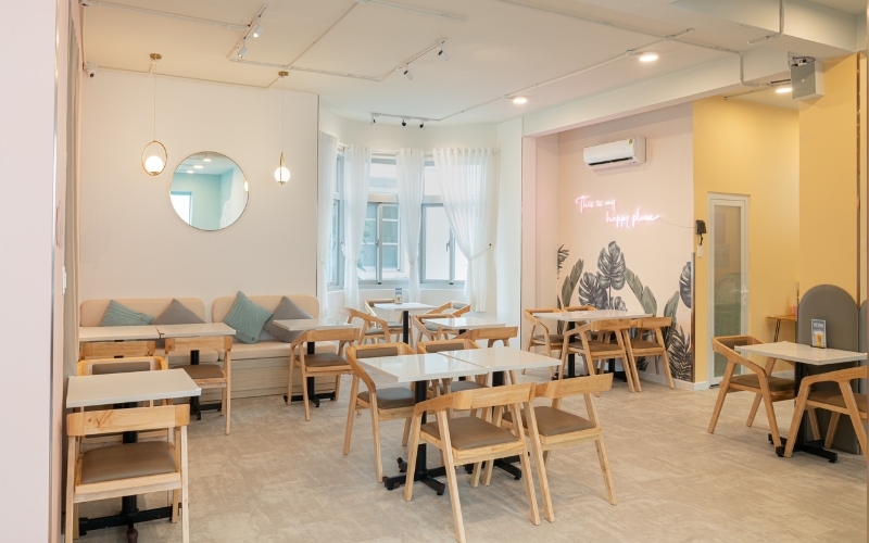Quán cafe Hàn Quốc sử dụng màu sắc nhẹ nhàng