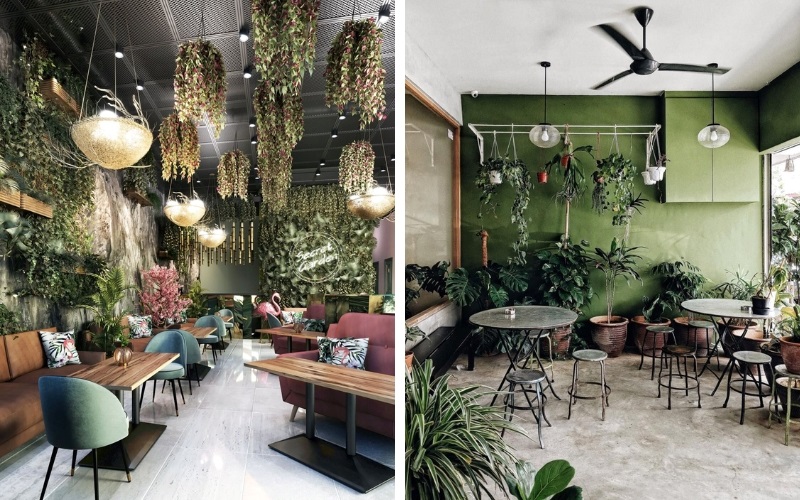Có rất nhiều cách bố trí cây xanh cho thiết kế quán cafe cổ điển