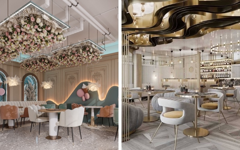 Trang trí trần cũng là cách tạo điểm nhấn ấn tượng cho quán cafe cổ điển