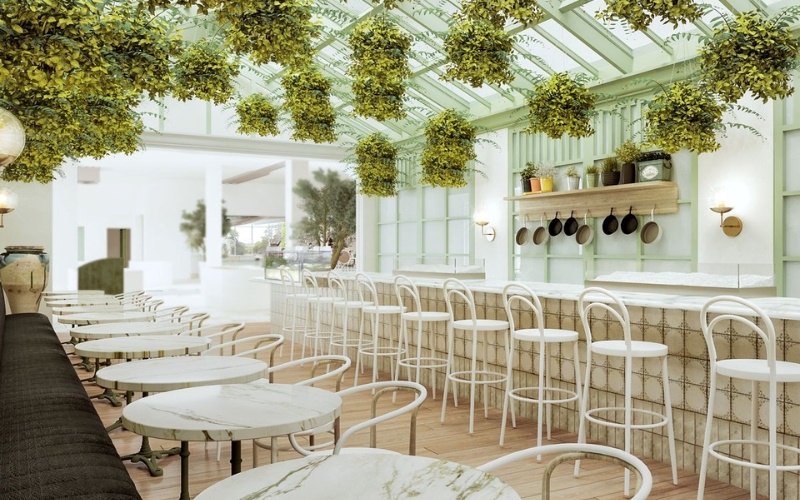 Không gian quán cafe cổ điển ngập tràn cây xanh và ánh nắng