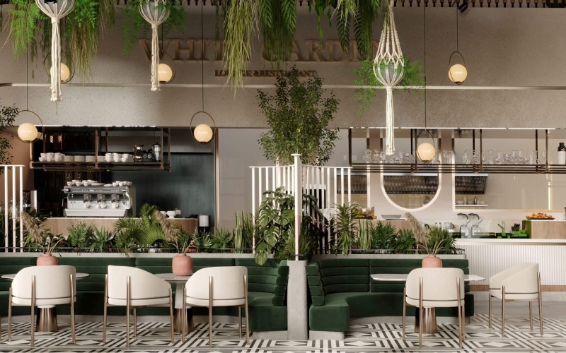 Thiết kế quán cafe phong cách cổ điển sang trọng có nhiều cây xanh