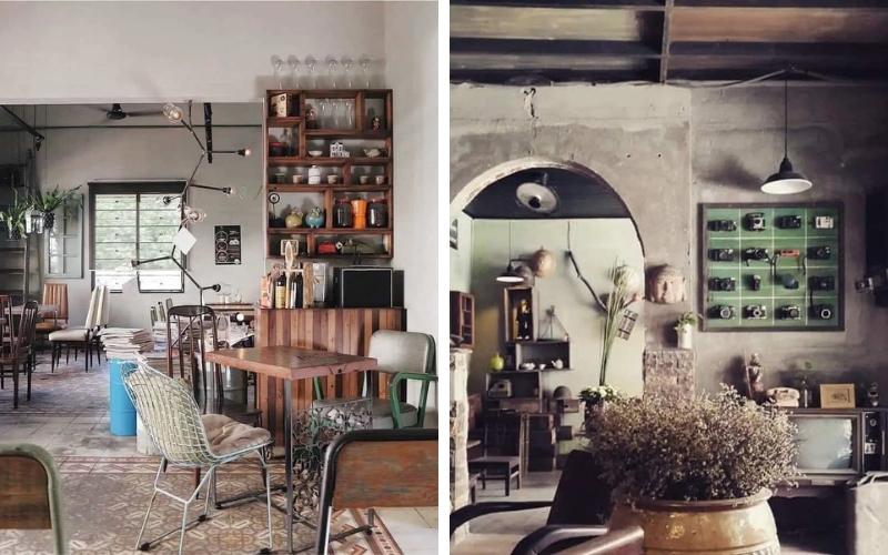 Tường bê tông thô thể hiện sự mộc mạc đặc trưng của phong cách Vintage