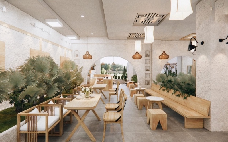 Trần thạch cao mang lại vẻ đẹp hiện đại cho không gian cafe