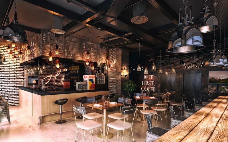 Trang trí trần quán cafe để lộ đường ống một cách tự nhiên
