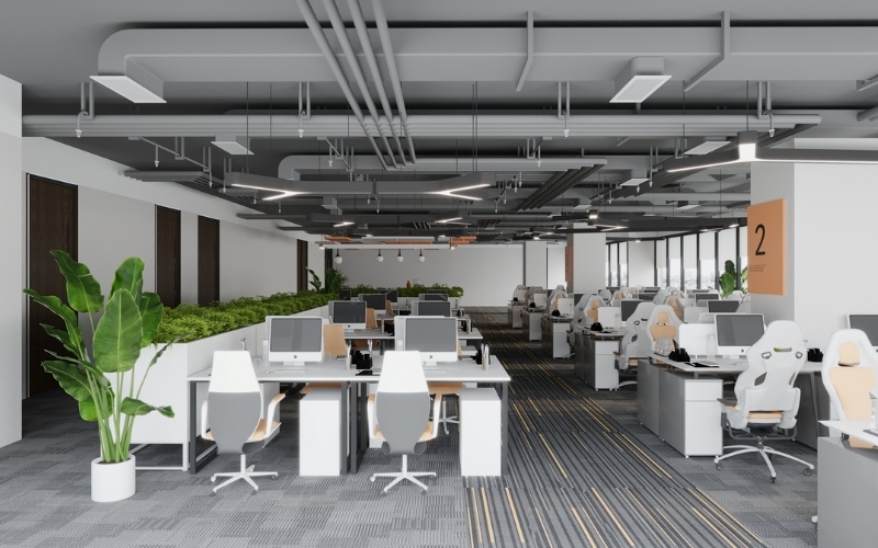 Thiết kế văn phòng 60m2 giữ nguyên phần trần thô