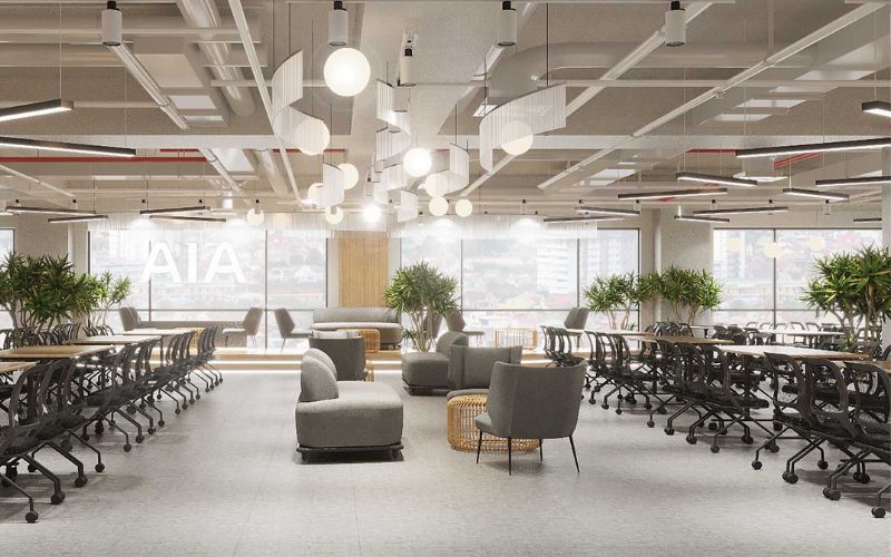 Thiết kế văn phòng 300m2 với màu sắc tối giản